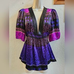Yumi Kim Silk Purple and Black Blouse Size S